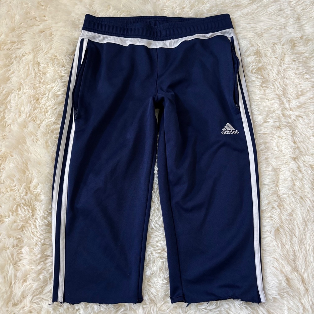 Adidas ClimaCool Navy Blue 3-Stripe Cut-Off Capri Track Pants Kids S Women S